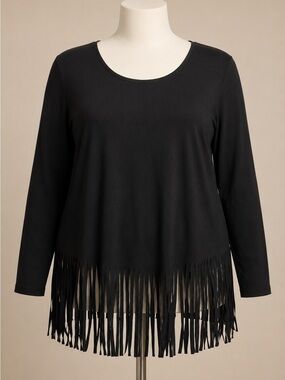 NWT Black Long Sleeve Fringe Hem Top Plus Size Large